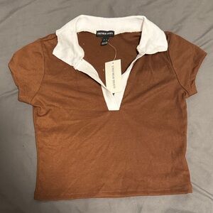 3/$30 Brown and White Cropped Collared Top